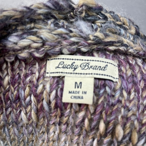 Lucky Brand Womens Purple Chunky Knit Fringe Longline Cardigan Duster Boho Sz M - Picture 4 of 10